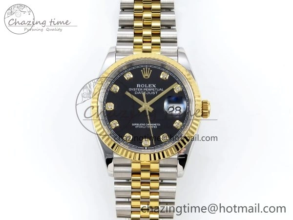 Breathable DateJust 36 126233 APF 1:1 Best Edition 904L Steel Black Diamonds Dial on SS YG Jubilee Bracelet VR 1597
