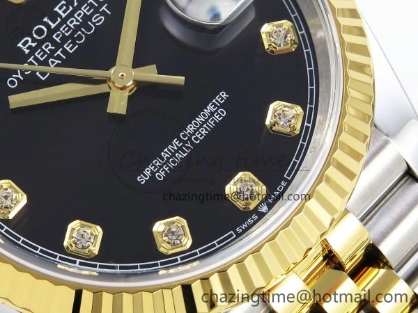 Breathable DateJust 36 126233 APF 1:1 Best Edition 904L Steel Black Diamonds Dial on SS YG Jubilee Bracelet VR 1597