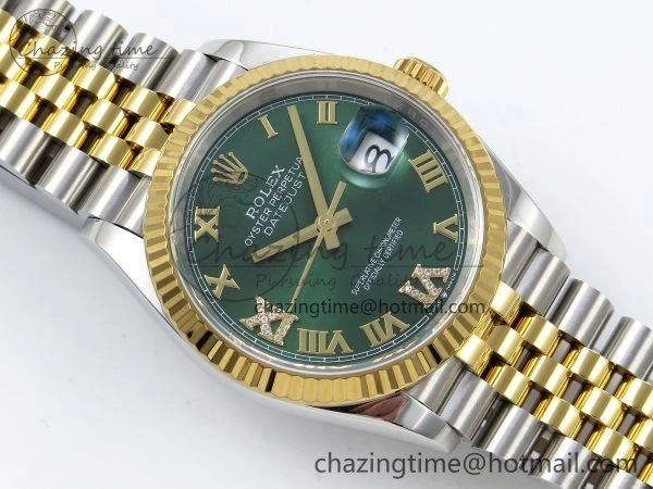 SmoothTexture DateJust 36 126233 APF 1:1 Best Edition 904L Steel Green Diamond Roman Dial on Jubilee Bracelet VR 1541