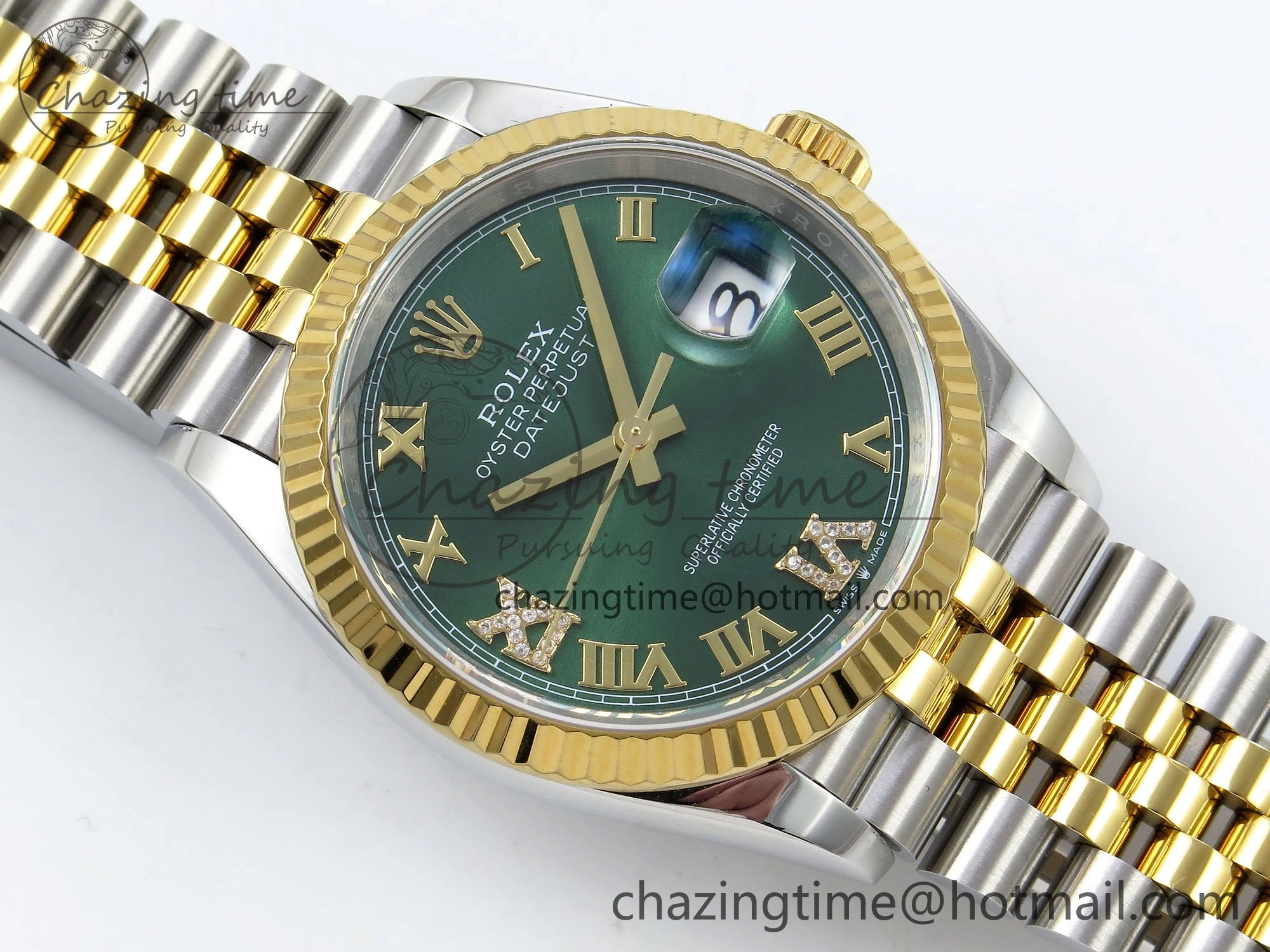 SmoothTexture DateJust 36 126233 APF 1:1 Best Edition 904L Steel Green Diamond Roman Dial on Jubilee Bracelet VR 1541