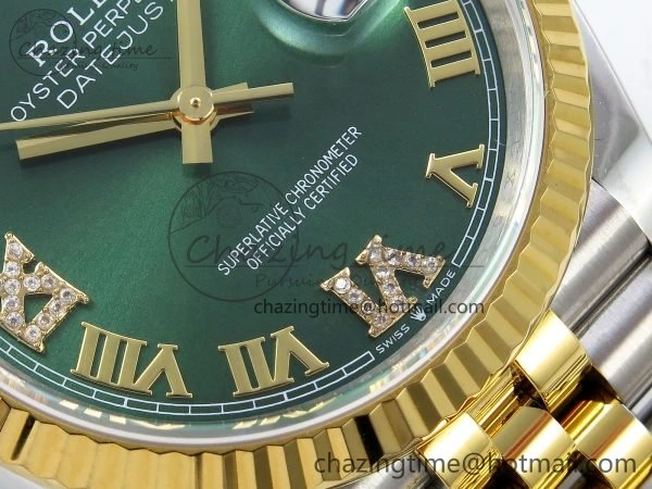SmoothTexture DateJust 36 126233 APF 1:1 Best Edition 904L Steel Green Diamond Roman Dial on Jubilee Bracelet VR 1541