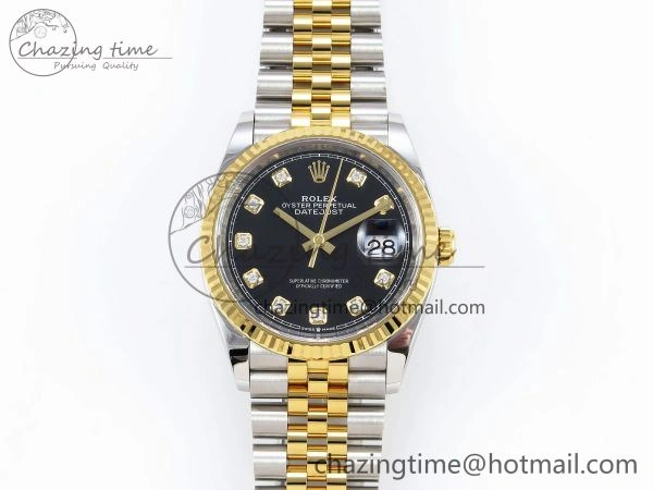 Youthful DateJust 36 126233 Clean 1:1 Best Edition 904L Steel Black Diamonds Dial on SS YG Jubilee Bracelet VR 1496