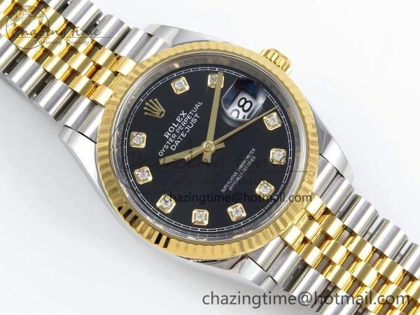 Youthful DateJust 36 126233 Clean 1:1 Best Edition 904L Steel Black Diamonds Dial on SS YG Jubilee Bracelet VR 1496