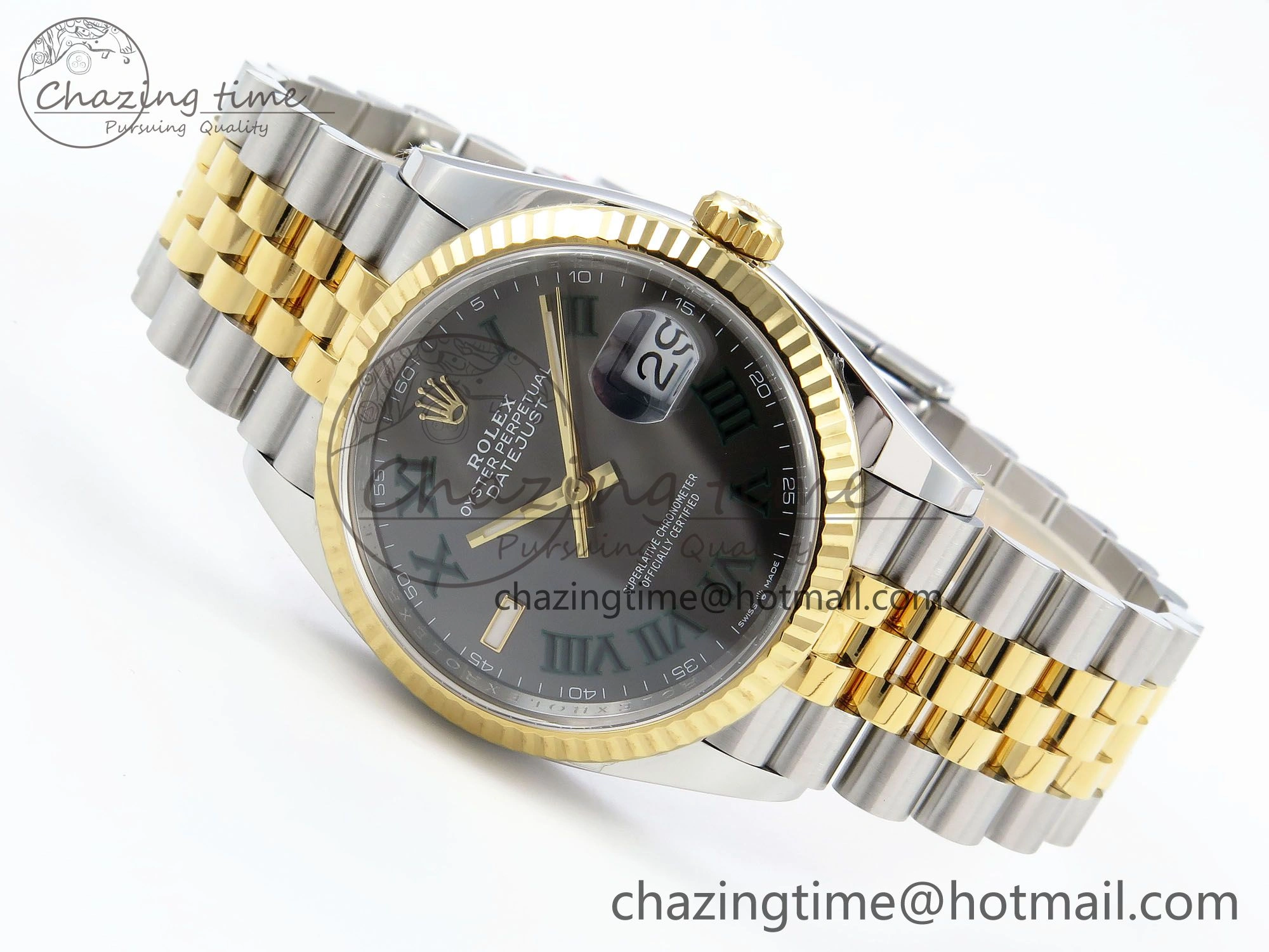 Upgraded DateJust 36 126233 Clean 1:1 Best Edition 904L Steel Gray Dial Green Roman Marker on SS YG Jubilee Bracelet VR 1495