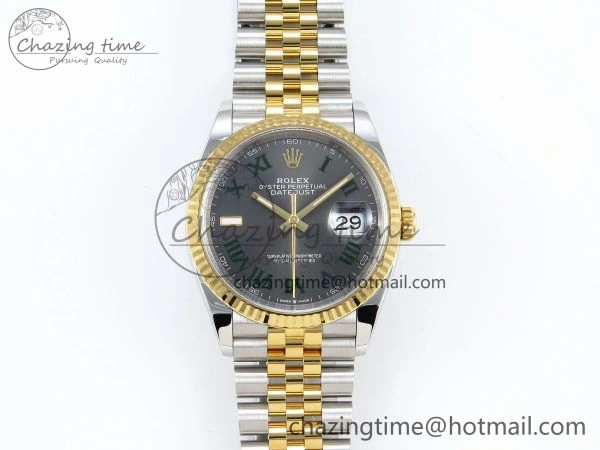 Upgraded DateJust 36 126233 Clean 1:1 Best Edition 904L Steel Gray Dial Green Roman Marker on SS YG Jubilee Bracelet VR 1495