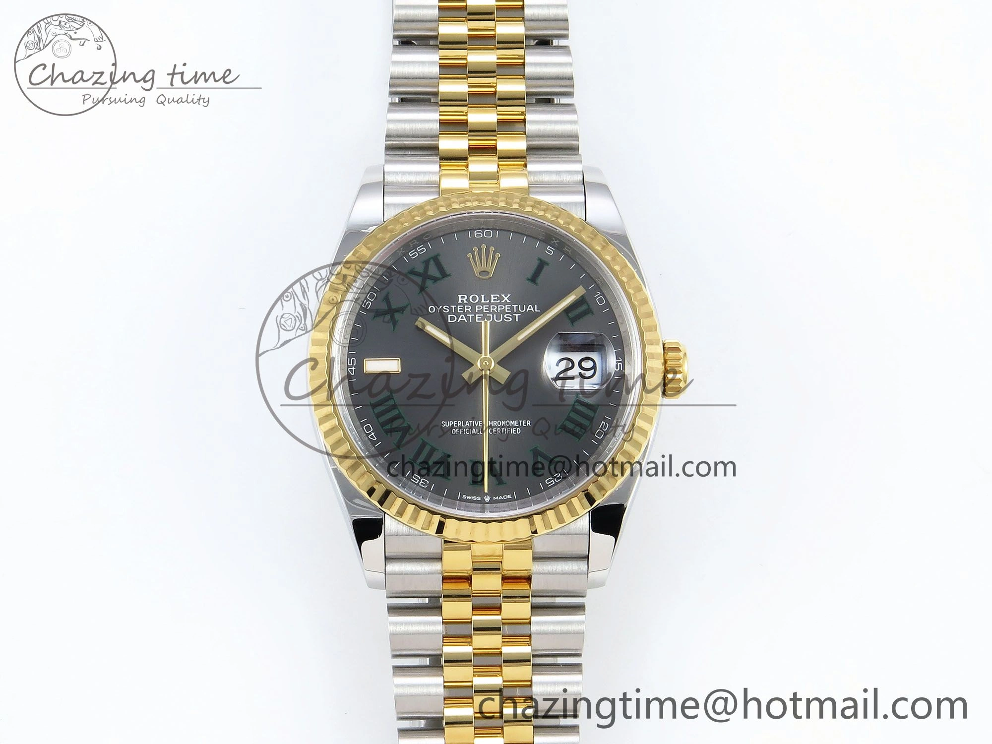 Upgraded DateJust 36 126233 Clean 1:1 Best Edition 904L Steel Gray Dial Green Roman Marker on SS YG Jubilee Bracelet VR 1495