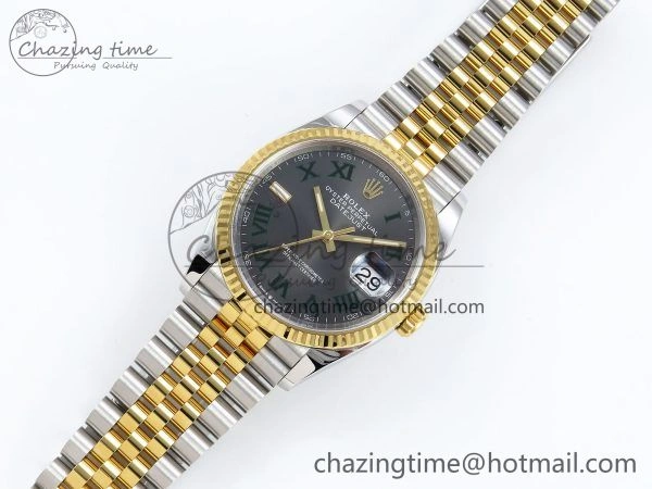 Upgraded DateJust 36 126233 Clean 1:1 Best Edition 904L Steel Gray Dial Green Roman Marker on SS YG Jubilee Bracelet VR 1495