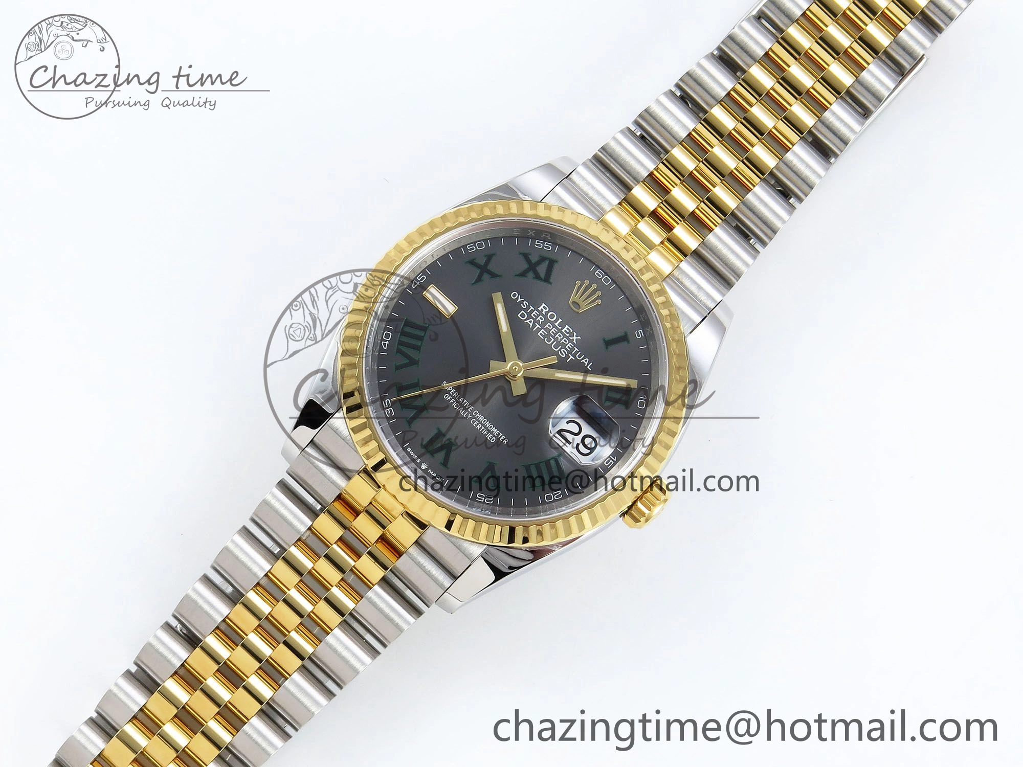 Upgraded DateJust 36 126233 Clean 1:1 Best Edition 904L Steel Gray Dial Green Roman Marker on SS YG Jubilee Bracelet VR 1495