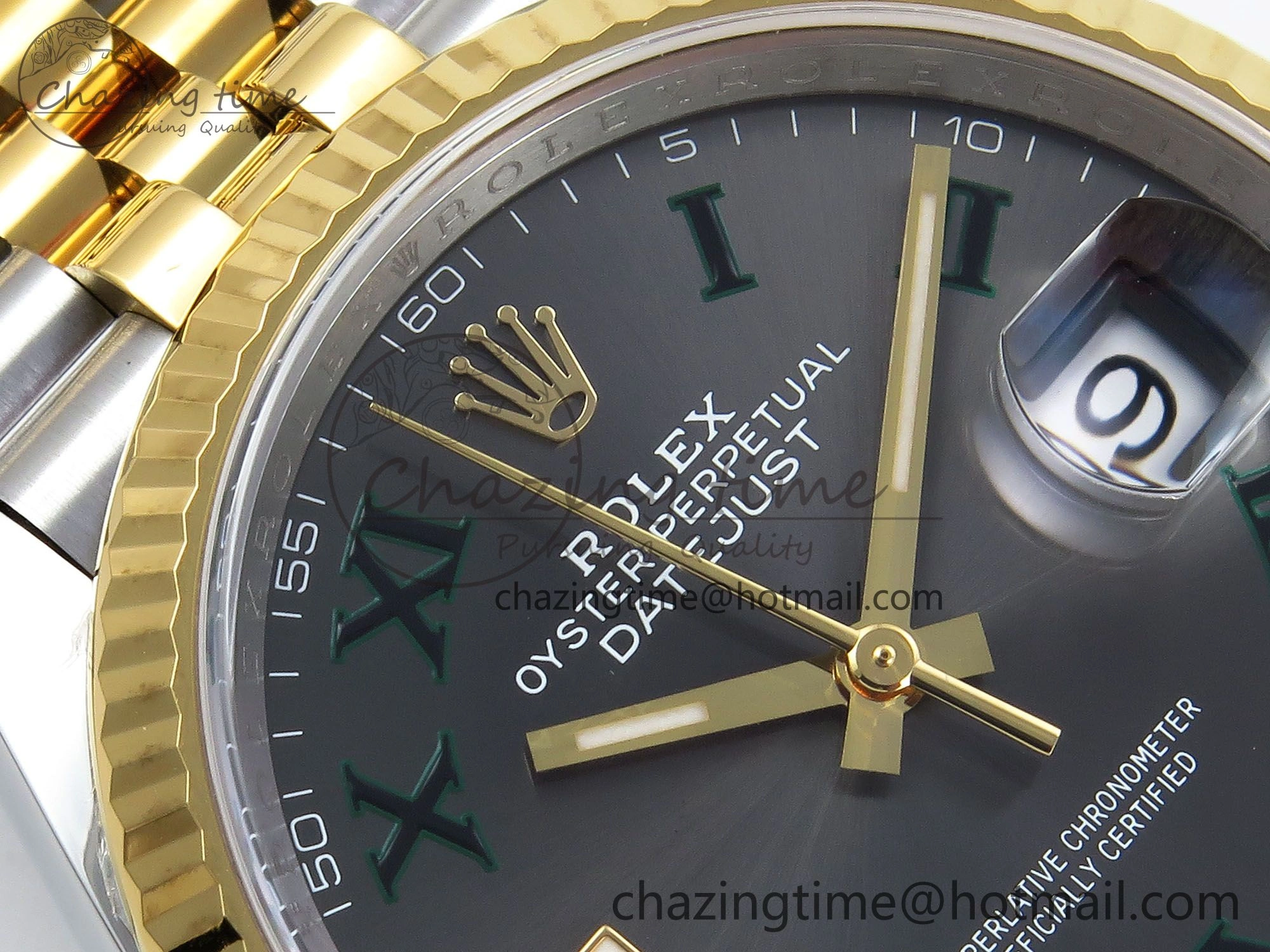 Upgraded DateJust 36 126233 Clean 1:1 Best Edition 904L Steel Gray Dial Green Roman Marker on SS YG Jubilee Bracelet VR 1495