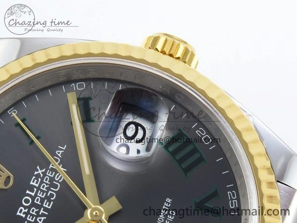 Upgraded DateJust 36 126233 Clean 1:1 Best Edition 904L Steel Gray Dial Green Roman Marker on SS YG Jubilee Bracelet VR 1495
