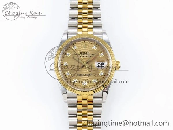 DateJust 36 126233 Clean 1:1 Best Edition 904L Steel YG Textured Diamonds Dial on SS YG Jubilee Bracelet VR TravelReady 1500