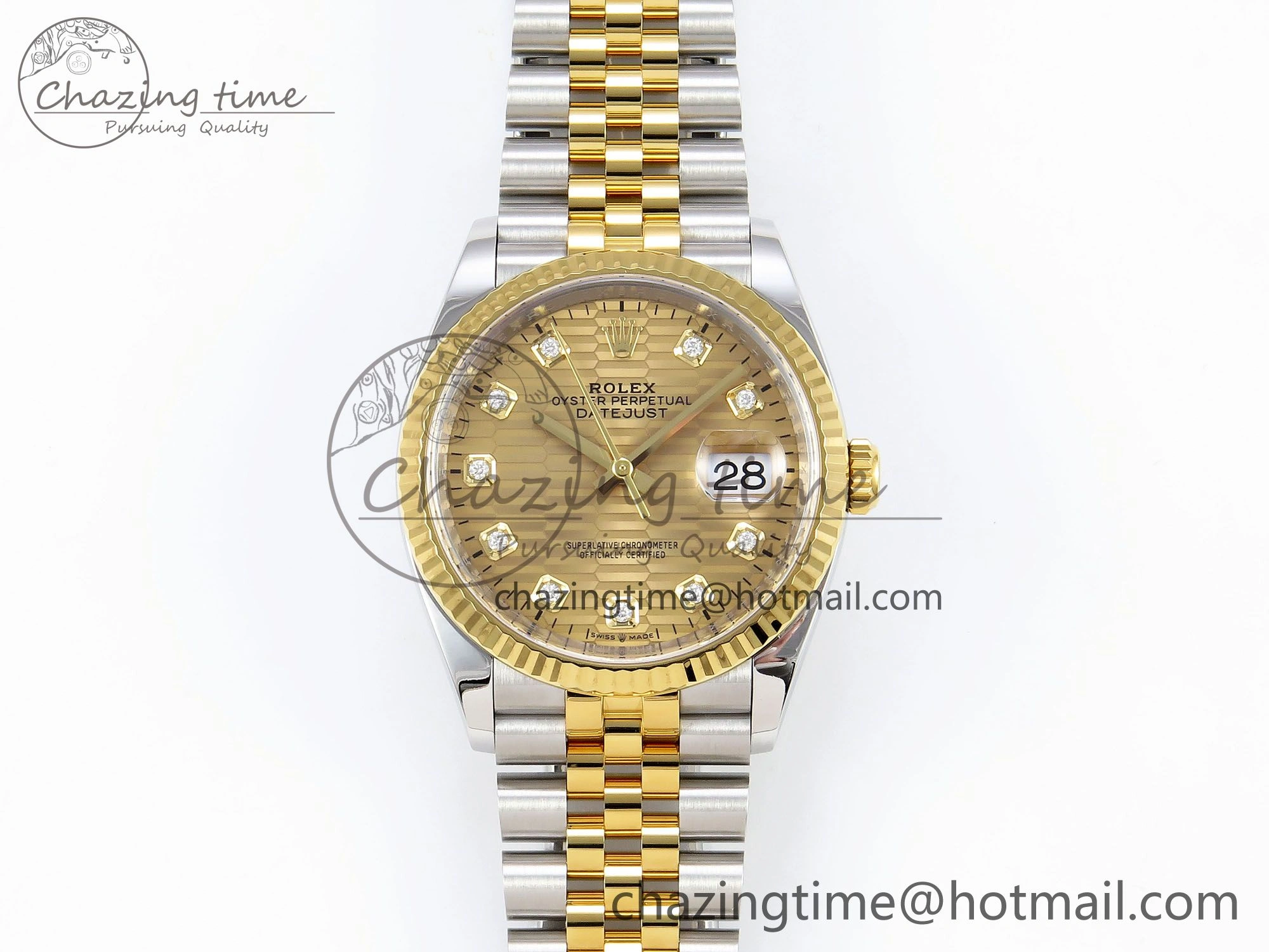 DateJust 36 126233 Clean 1:1 Best Edition 904L Steel YG Textured Diamonds Dial on SS YG Jubilee Bracelet VR TravelReady 1500