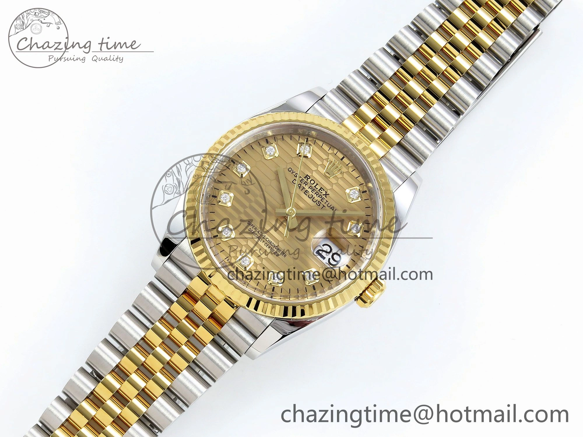 DateJust 36 126233 Clean 1:1 Best Edition 904L Steel YG Textured Diamonds Dial on SS YG Jubilee Bracelet VR TravelReady 1500