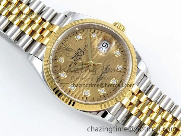 DateJust 36 126233 Clean 1:1 Best Edition 904L Steel YG Textured Diamonds Dial on SS YG Jubilee Bracelet VR TravelReady 1500