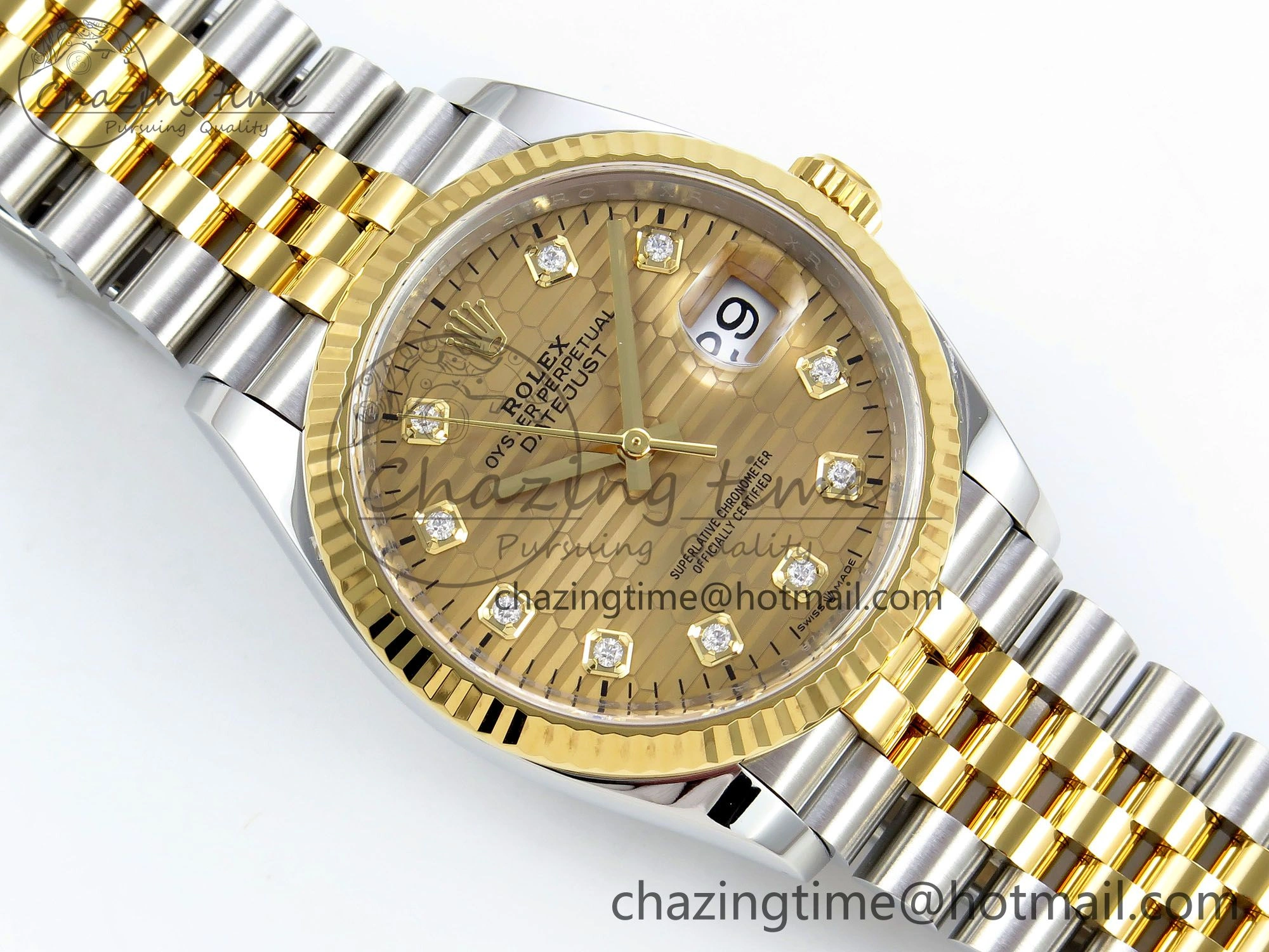 DateJust 36 126233 Clean 1:1 Best Edition 904L Steel YG Textured Diamonds Dial on SS YG Jubilee Bracelet VR TravelReady 1500