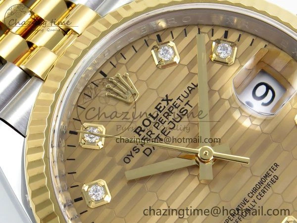 DateJust 36 126233 Clean 1:1 Best Edition 904L Steel YG Textured Diamonds Dial on SS YG Jubilee Bracelet VR TravelReady 1500