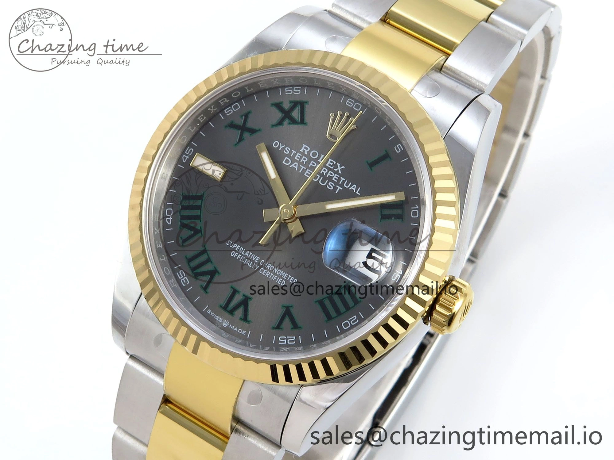 DateJust 36 126233 EWEF Best Edition Gray Dial Green Roman Marker on SS YG Oyster Bracelet A EyeCatching 678