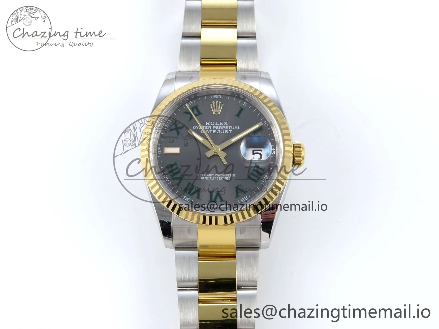DateJust 36 126233 EWEF Best Edition Gray Dial Green Roman Marker on SS YG Oyster Bracelet A EyeCatching 678