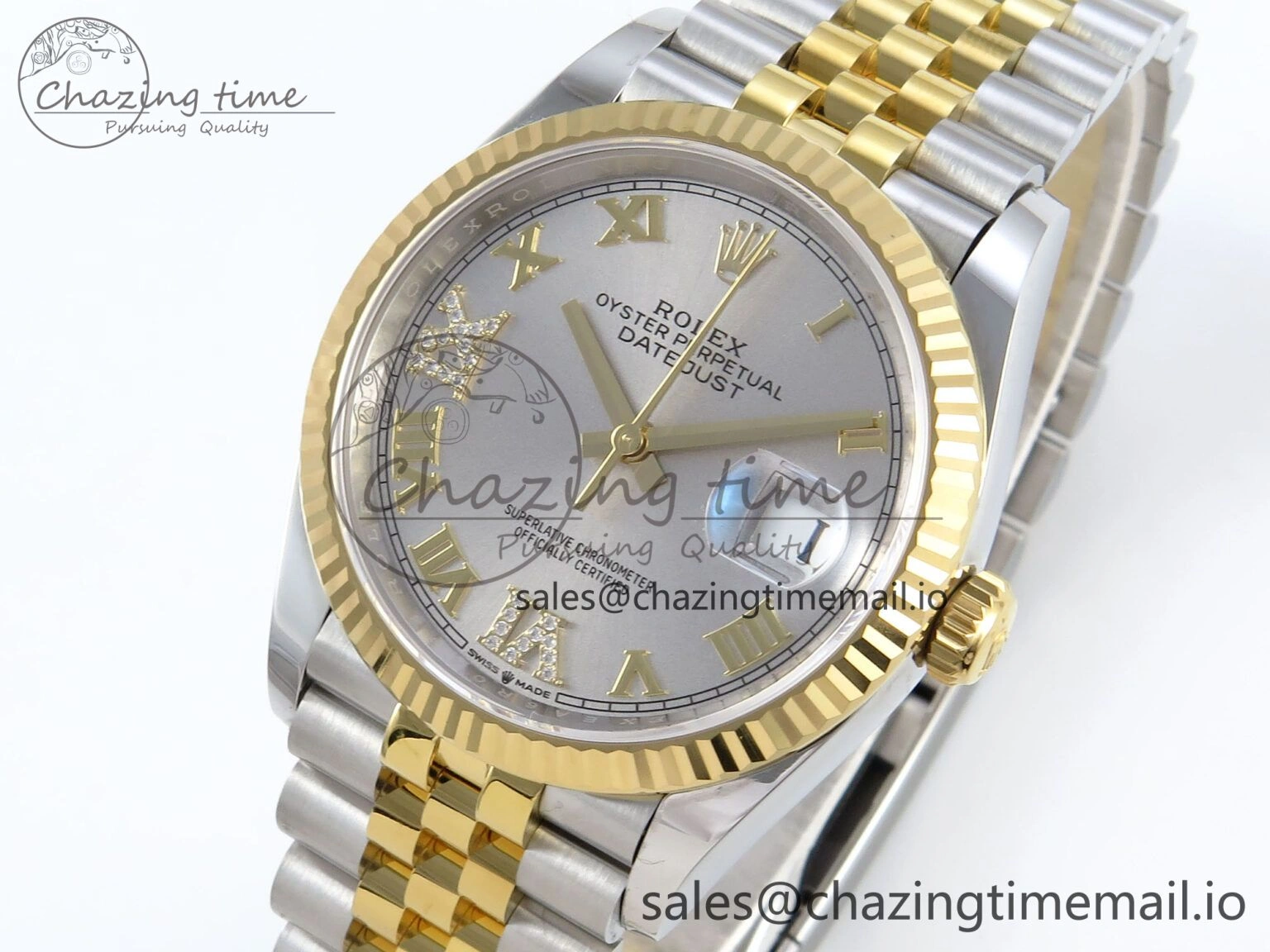 TimelessDesign DateJust 36 126233 EWEF Best Edition Gray Roman Diamonds Dial on SS YG Jubilee Bracelet A 620