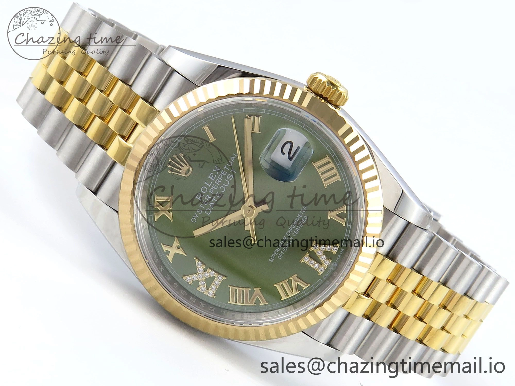 DateJust 36 126233 EWEF Best Edition Green Roman Diamonds Dial on SS YG Jubilee Bracelet A Tailored 631