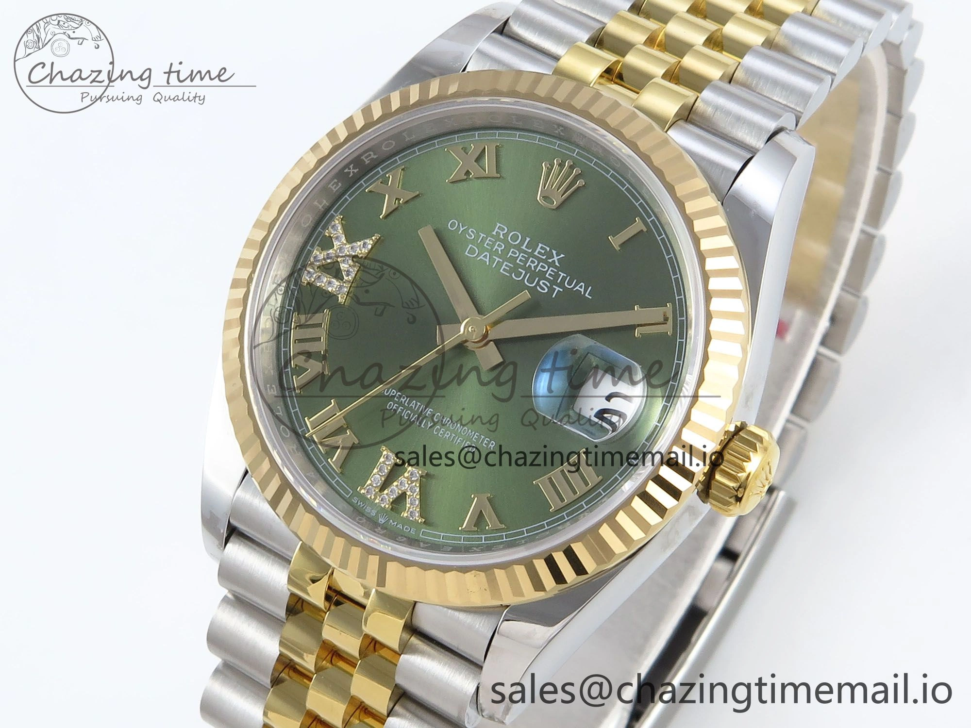 DateJust 36 126233 EWEF Best Edition Green Roman Diamonds Dial on SS YG Jubilee Bracelet A Tailored 631