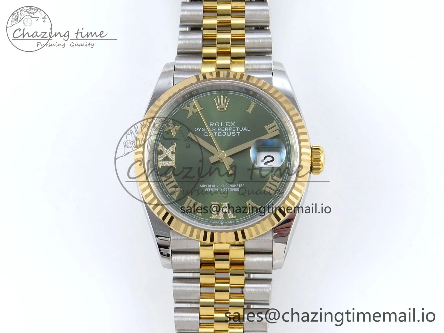 DateJust 36 126233 EWEF Best Edition Green Roman Diamonds Dial on SS YG Jubilee Bracelet A Tailored 631