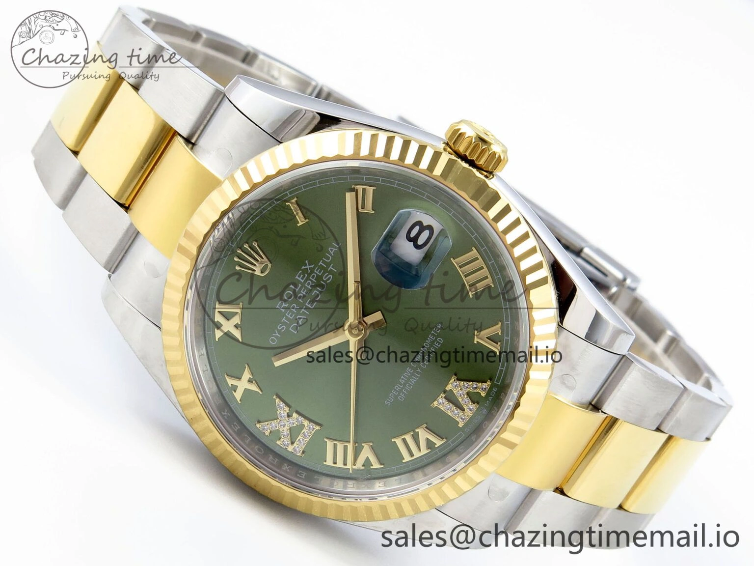 Comfortable DateJust 36 126233 EWEF Best Edition Green Roman Diamonds Dial on SS YG Oyster Bracelet A 679