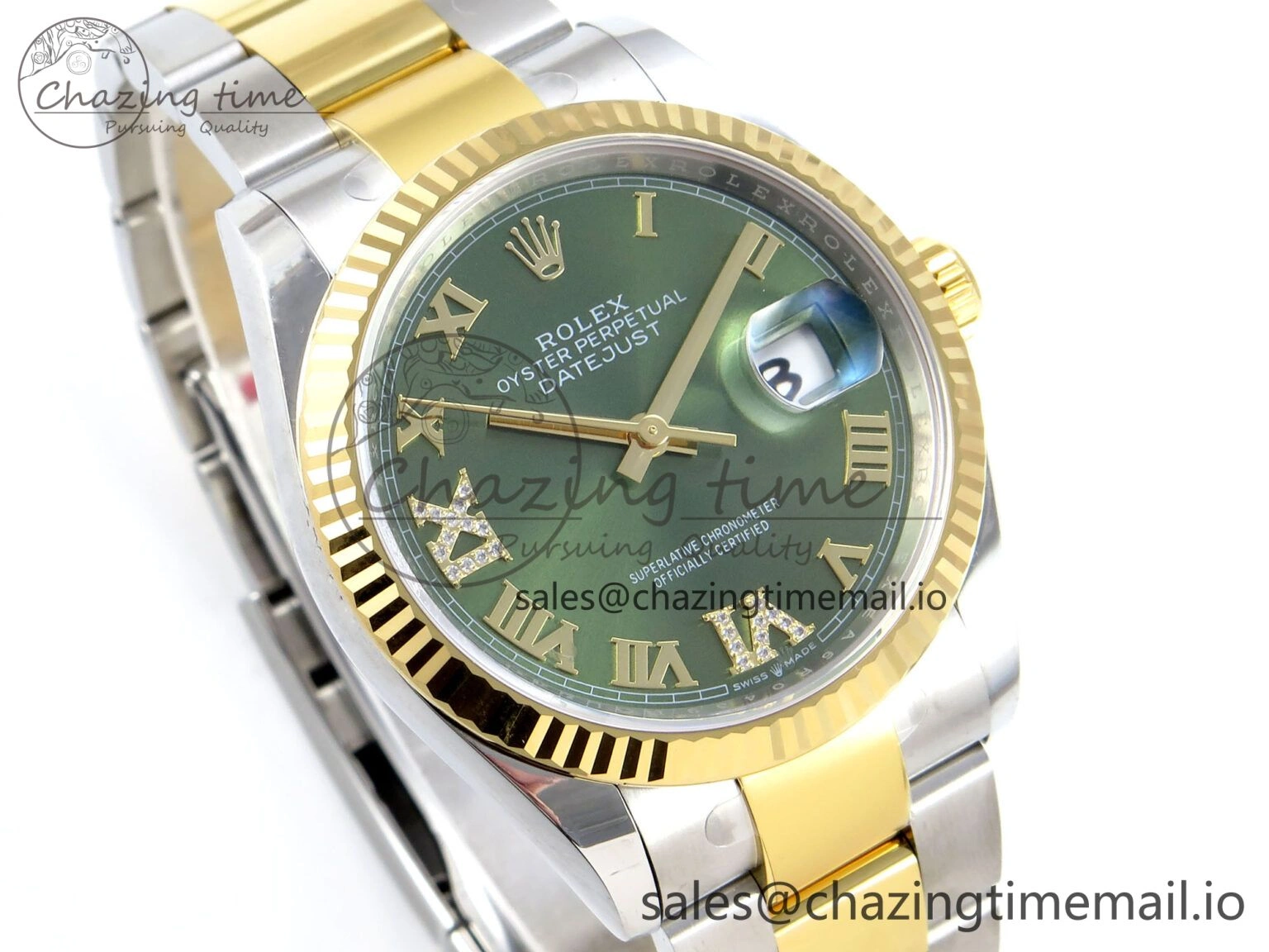 Comfortable DateJust 36 126233 EWEF Best Edition Green Roman Diamonds Dial on SS YG Oyster Bracelet A 679