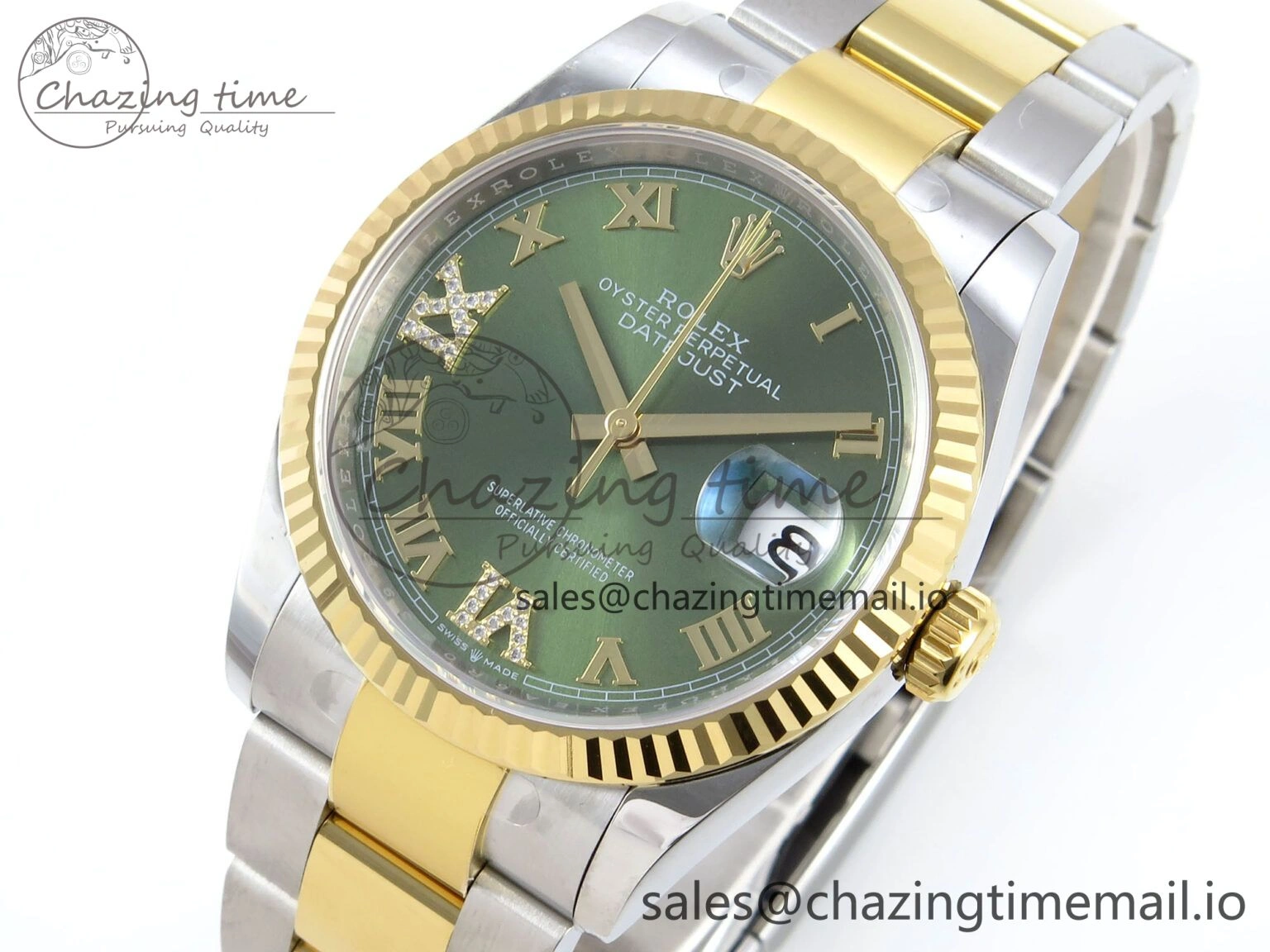 Comfortable DateJust 36 126233 EWEF Best Edition Green Roman Diamonds Dial on SS YG Oyster Bracelet A 679
