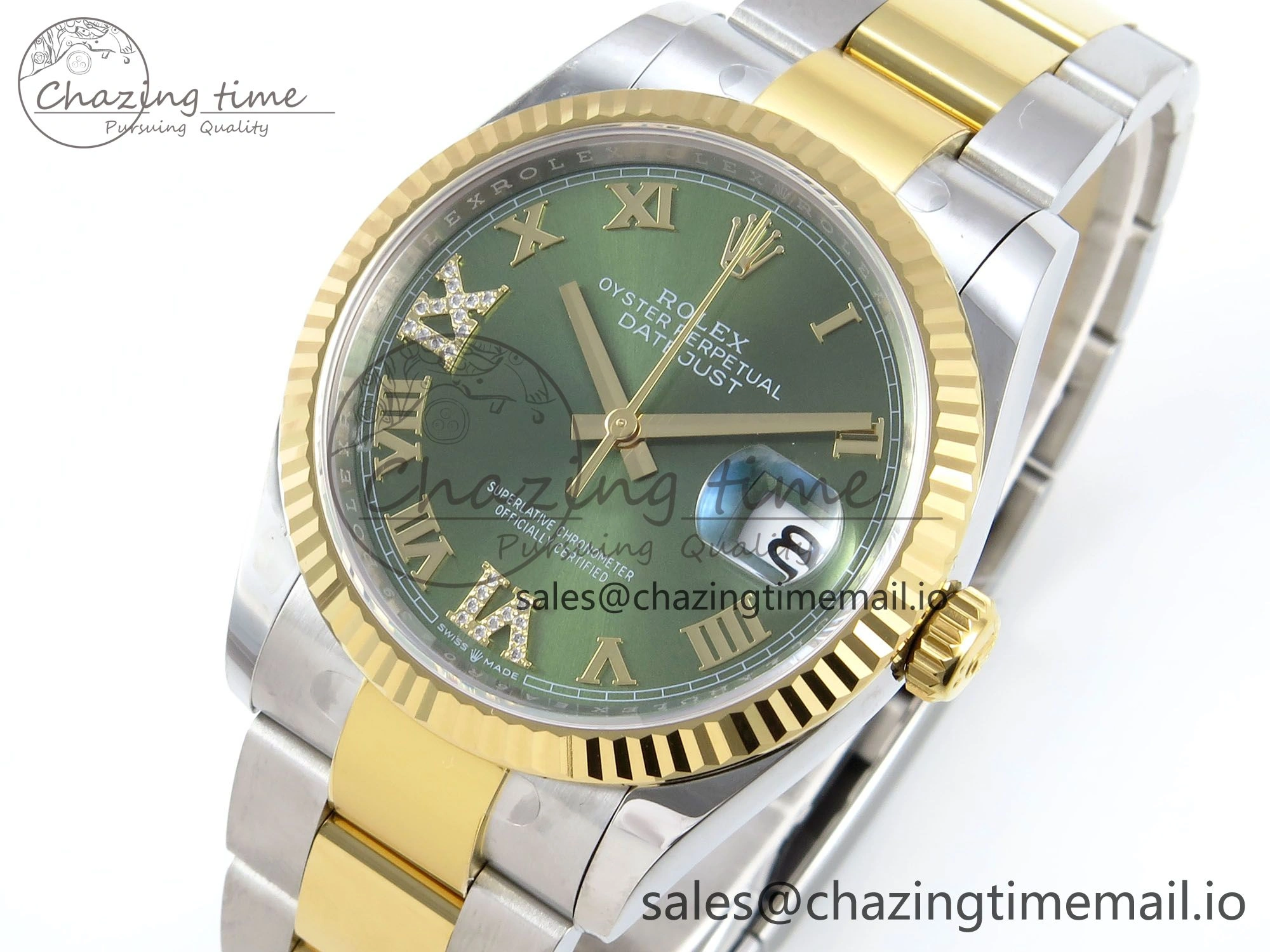 Comfortable DateJust 36 126233 EWEF Best Edition Green Roman Diamonds Dial on SS YG Oyster Bracelet A 679