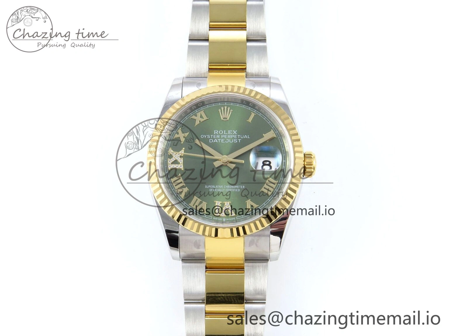 Comfortable DateJust 36 126233 EWEF Best Edition Green Roman Diamonds Dial on SS YG Oyster Bracelet A 679