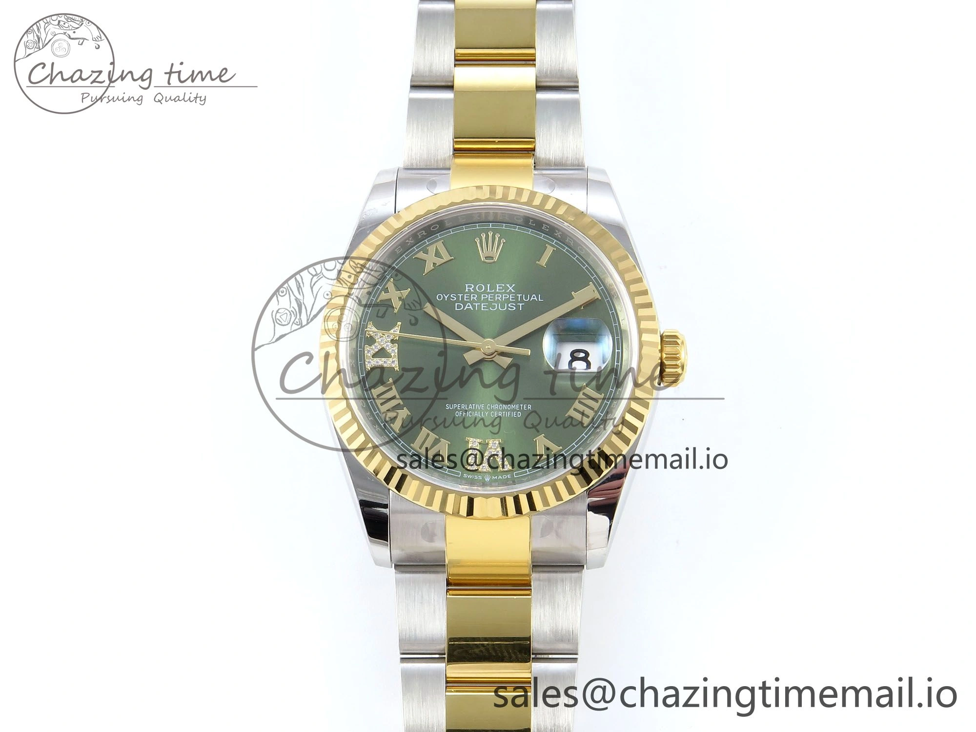 Comfortable DateJust 36 126233 EWEF Best Edition Green Roman Diamonds Dial on SS YG Oyster Bracelet A 679