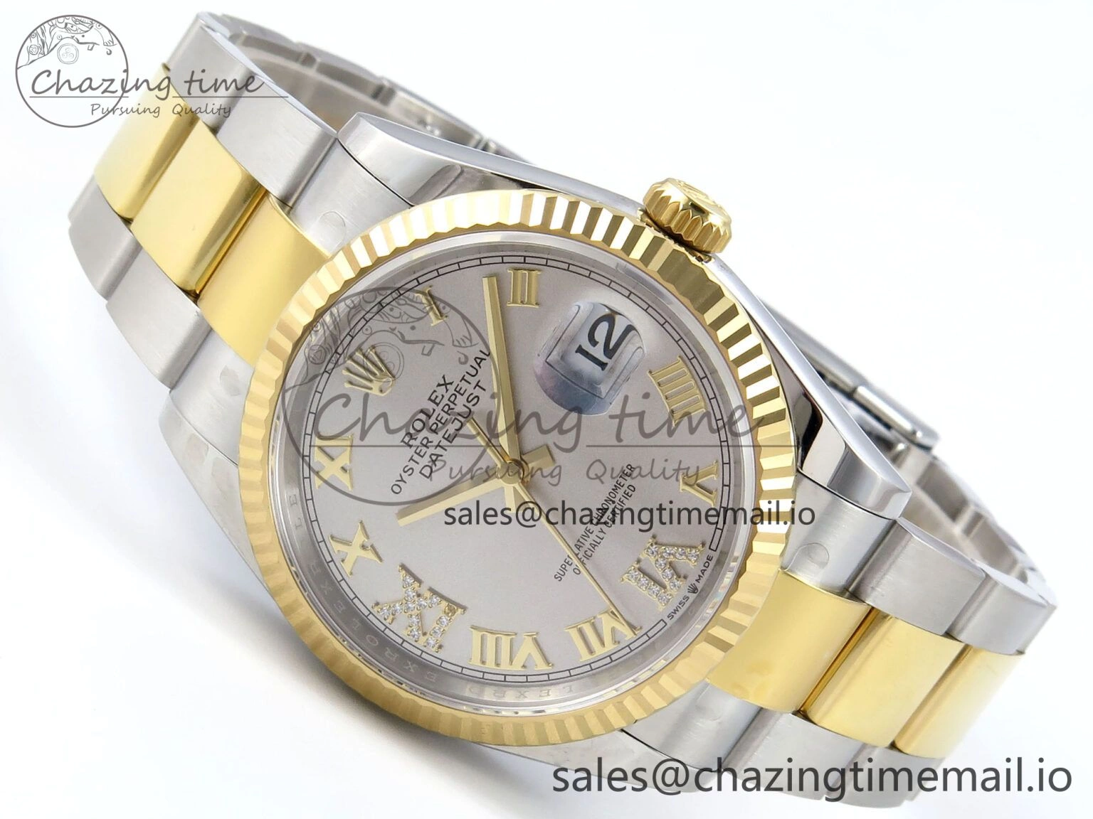 Chic DateJust 36 126233 EWEF Best Edition Silver Roman Diamonds Dial on SS YG Oyster Bracelet A 670