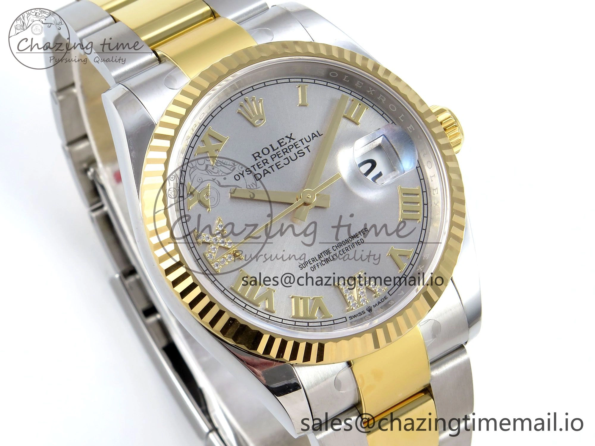 Chic DateJust 36 126233 EWEF Best Edition Silver Roman Diamonds Dial on SS YG Oyster Bracelet A 670