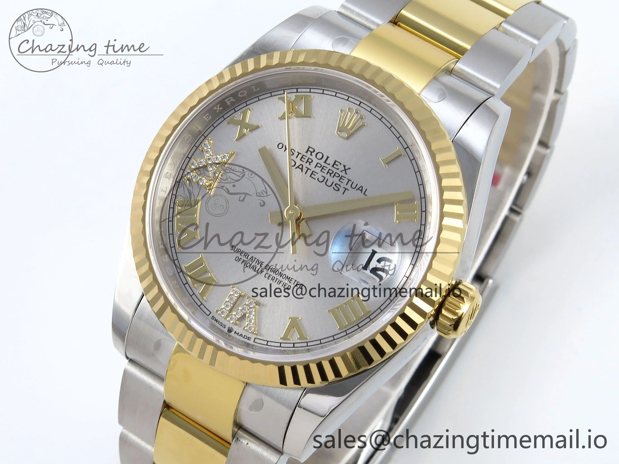 Chic DateJust 36 126233 EWEF Best Edition Silver Roman Diamonds Dial on SS YG Oyster Bracelet A 670