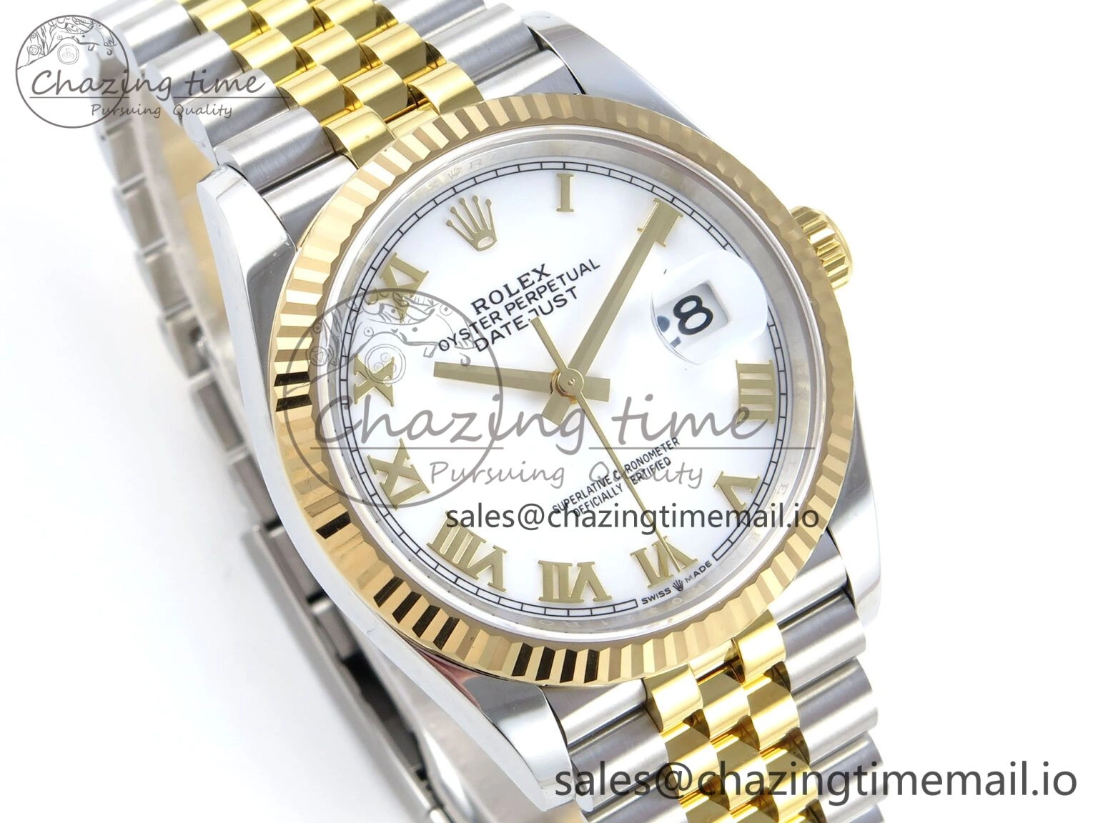 WellDesigned DateJust 36 126233 EWEF Best Edition White Roman Dial on SS YG Jubilee Bracelet A 626