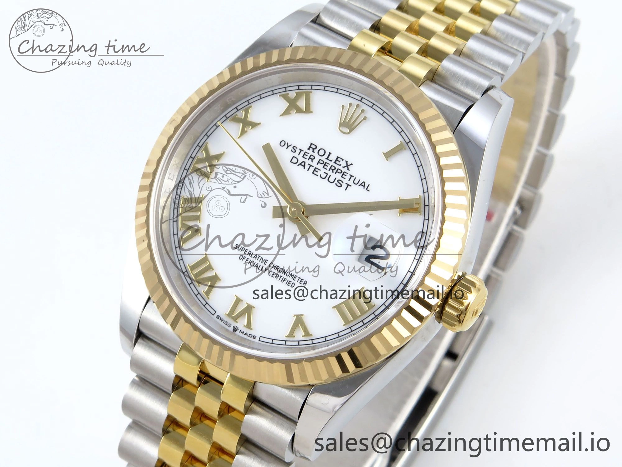 WellDesigned DateJust 36 126233 EWEF Best Edition White Roman Dial on SS YG Jubilee Bracelet A 626