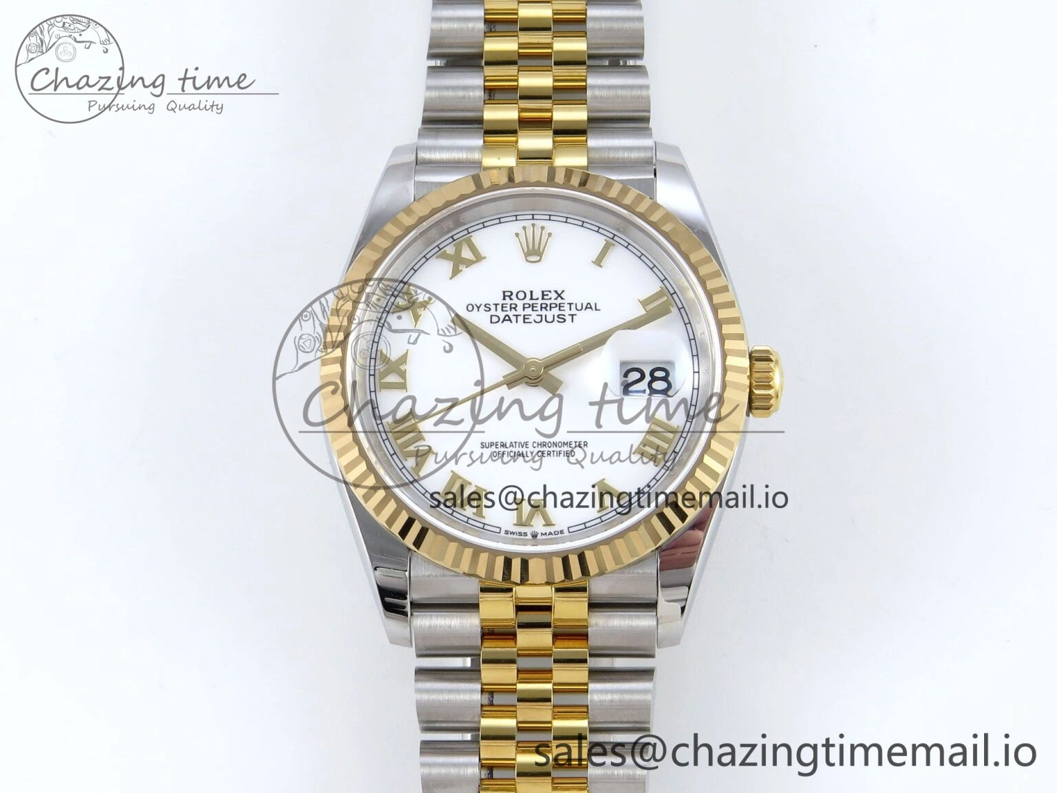 WellDesigned DateJust 36 126233 EWEF Best Edition White Roman Dial on SS YG Jubilee Bracelet A 626