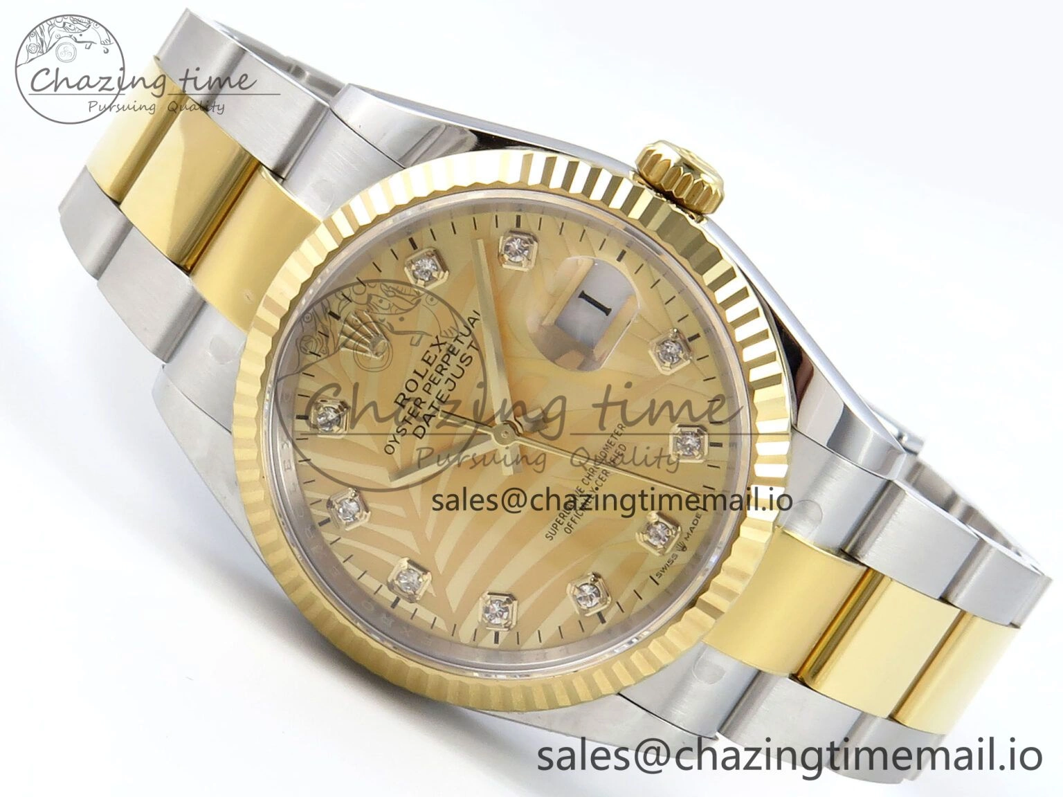 Cozy DateJust 36 126233 EWEF Best Edition YG Leaf Diamonds Dial on SS YG Oyster Bracelet A 673