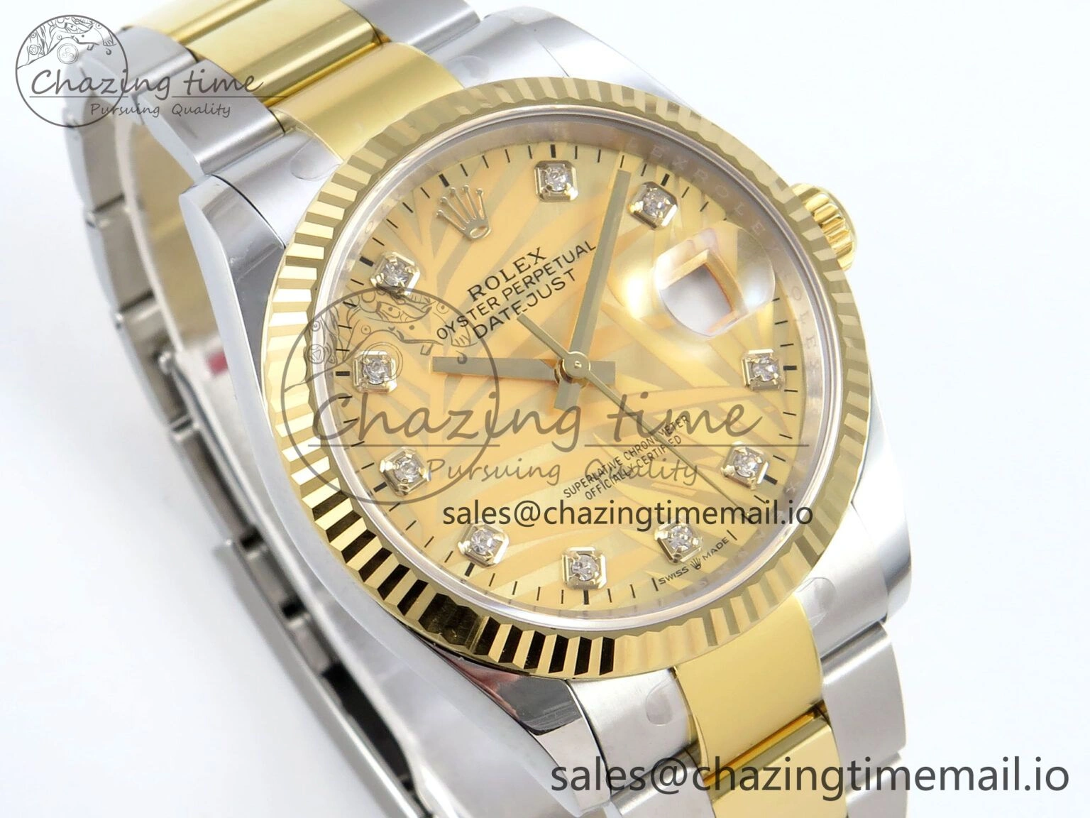 Cozy DateJust 36 126233 EWEF Best Edition YG Leaf Diamonds Dial on SS YG Oyster Bracelet A 673