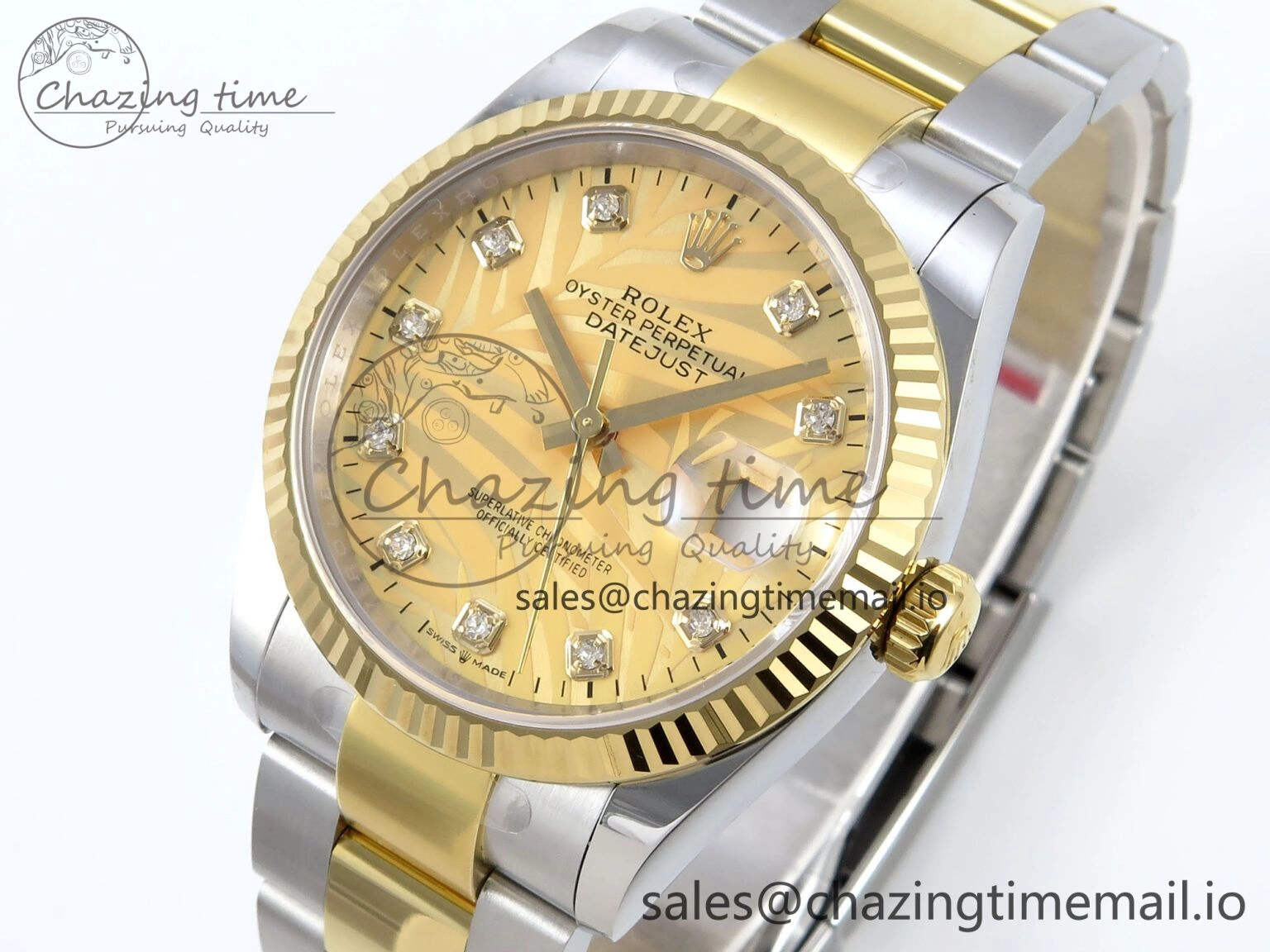 Cozy DateJust 36 126233 EWEF Best Edition YG Leaf Diamonds Dial on SS YG Oyster Bracelet A 673
