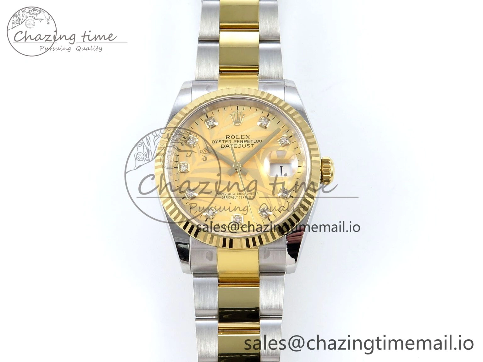 Cozy DateJust 36 126233 EWEF Best Edition YG Leaf Diamonds Dial on SS YG Oyster Bracelet A 673