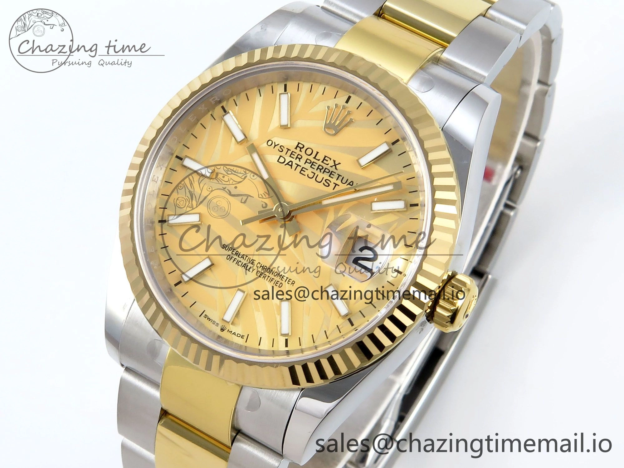 DateJust 36 126233 EWEF Best Edition YG Leaf Stick Dial on SS YG Oyster Bracelet A WrinkleFree 668