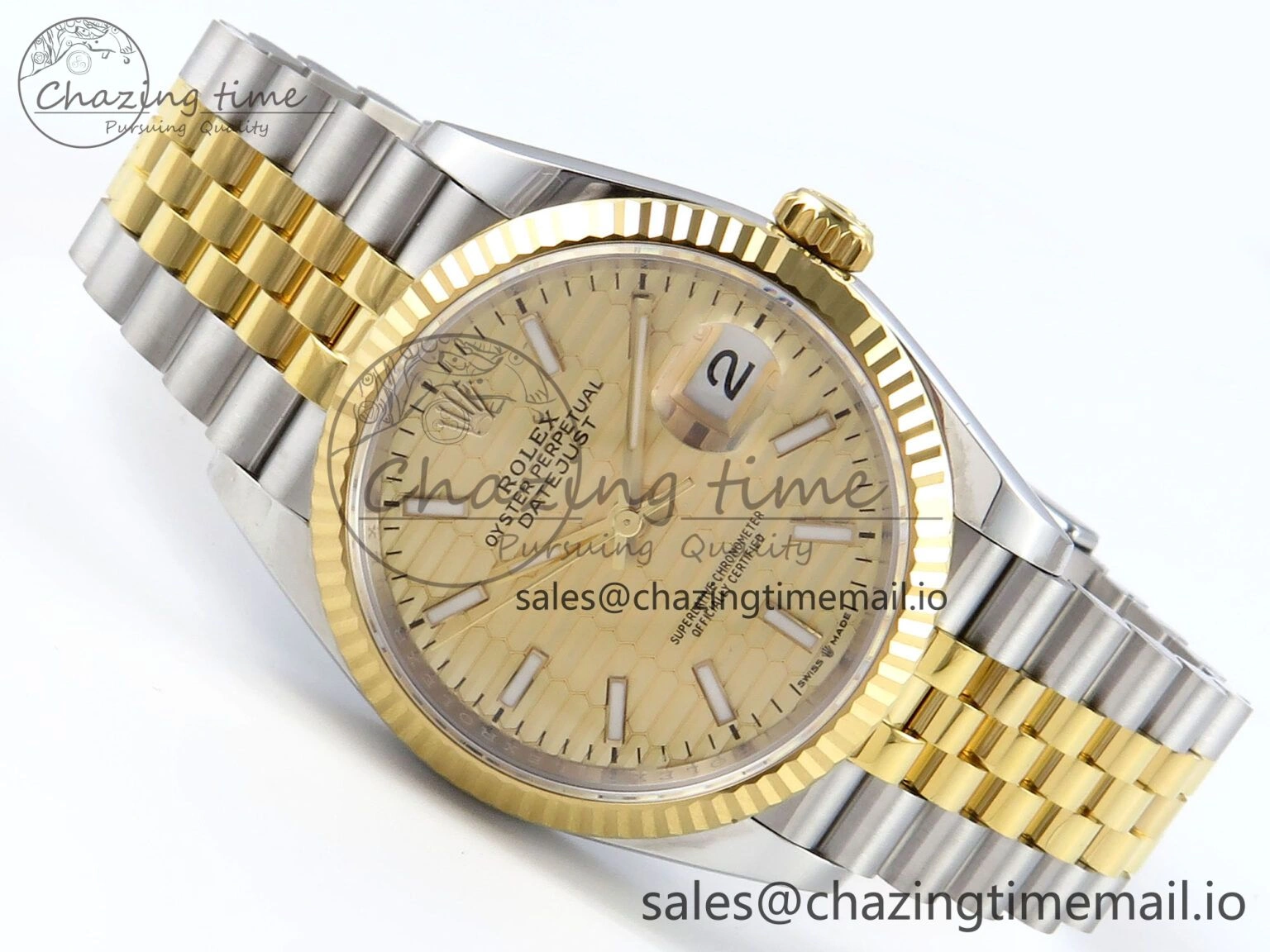 Practical DateJust 36 126233 EWEF Best Edition YG Textured Dial Stick Marker on SS YG Jubilee Bracelet A 619