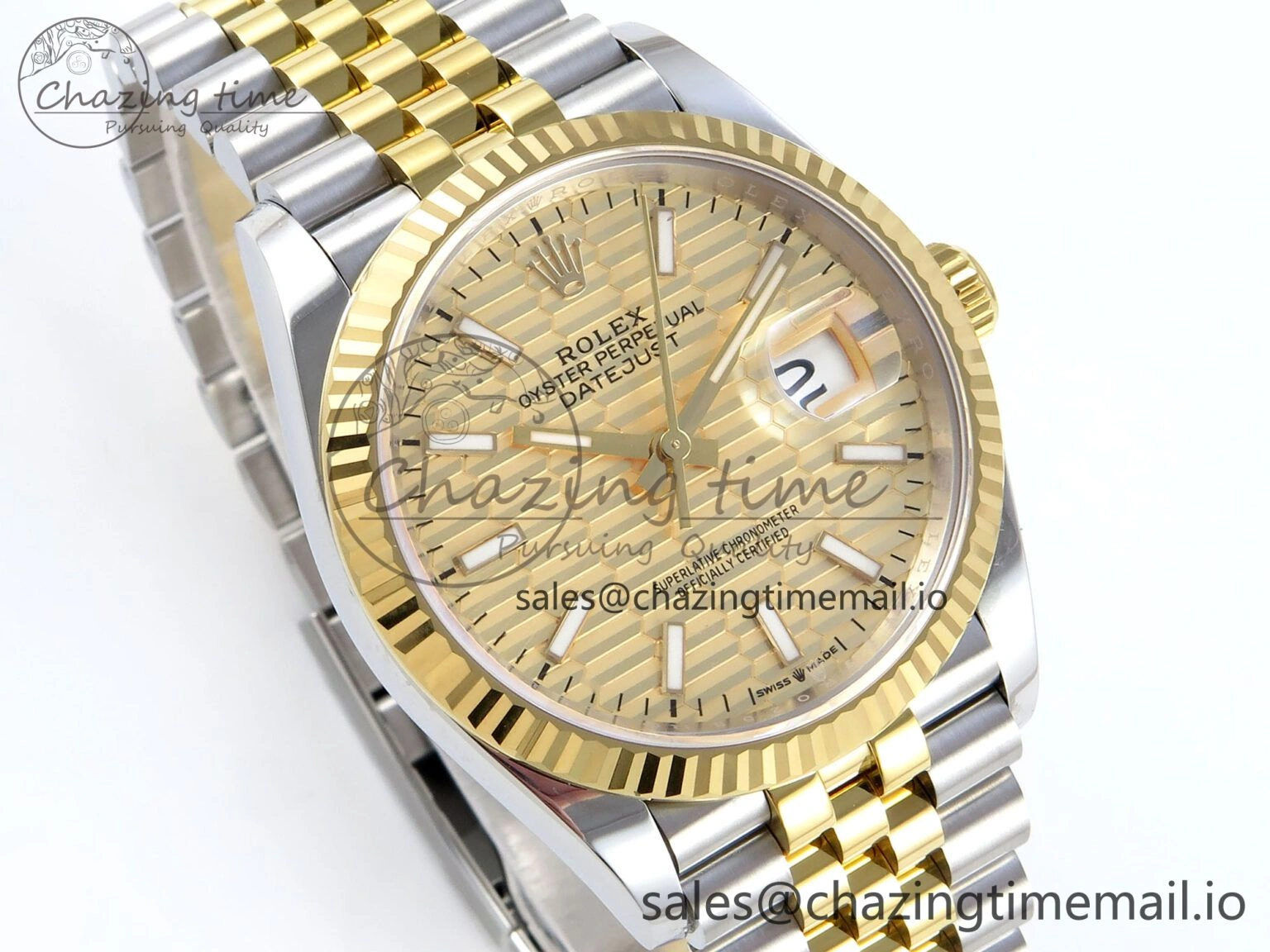 Practical DateJust 36 126233 EWEF Best Edition YG Textured Dial Stick Marker on SS YG Jubilee Bracelet A 619