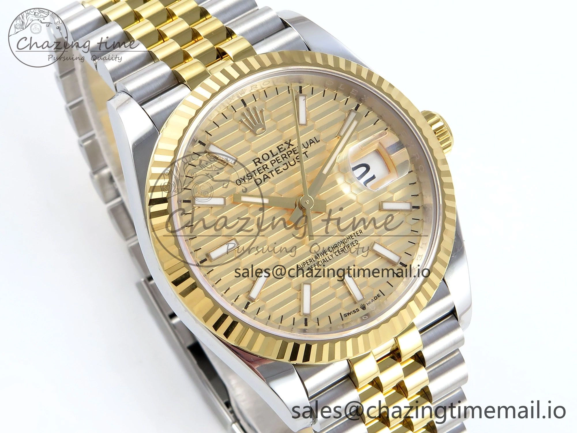 Practical DateJust 36 126233 EWEF Best Edition YG Textured Dial Stick Marker on SS YG Jubilee Bracelet A 619