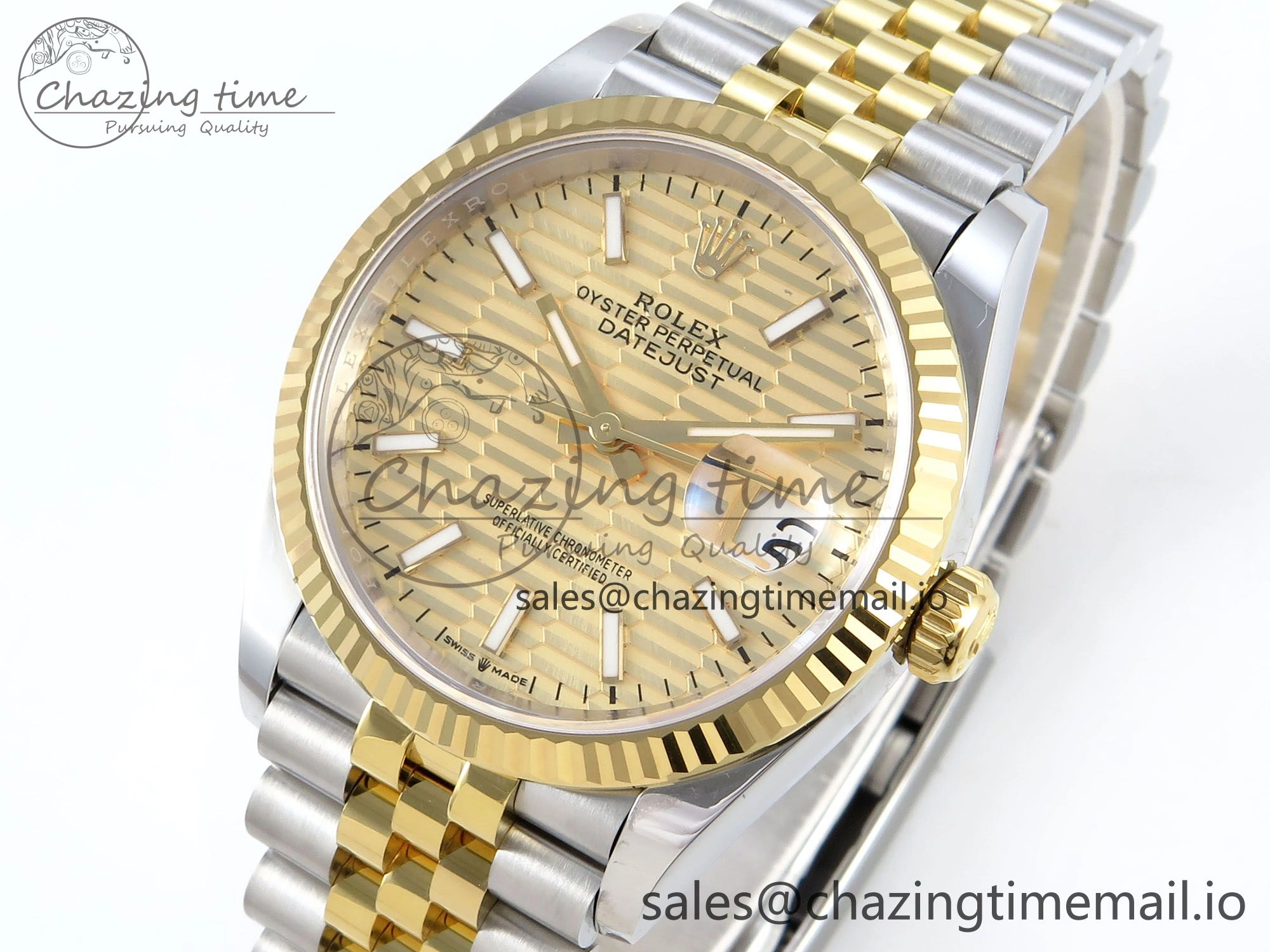 Practical DateJust 36 126233 EWEF Best Edition YG Textured Dial Stick Marker on SS YG Jubilee Bracelet A 619