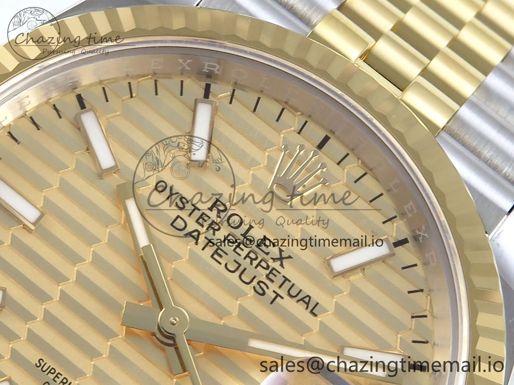 Practical DateJust 36 126233 EWEF Best Edition YG Textured Dial Stick Marker on SS YG Jubilee Bracelet A 619