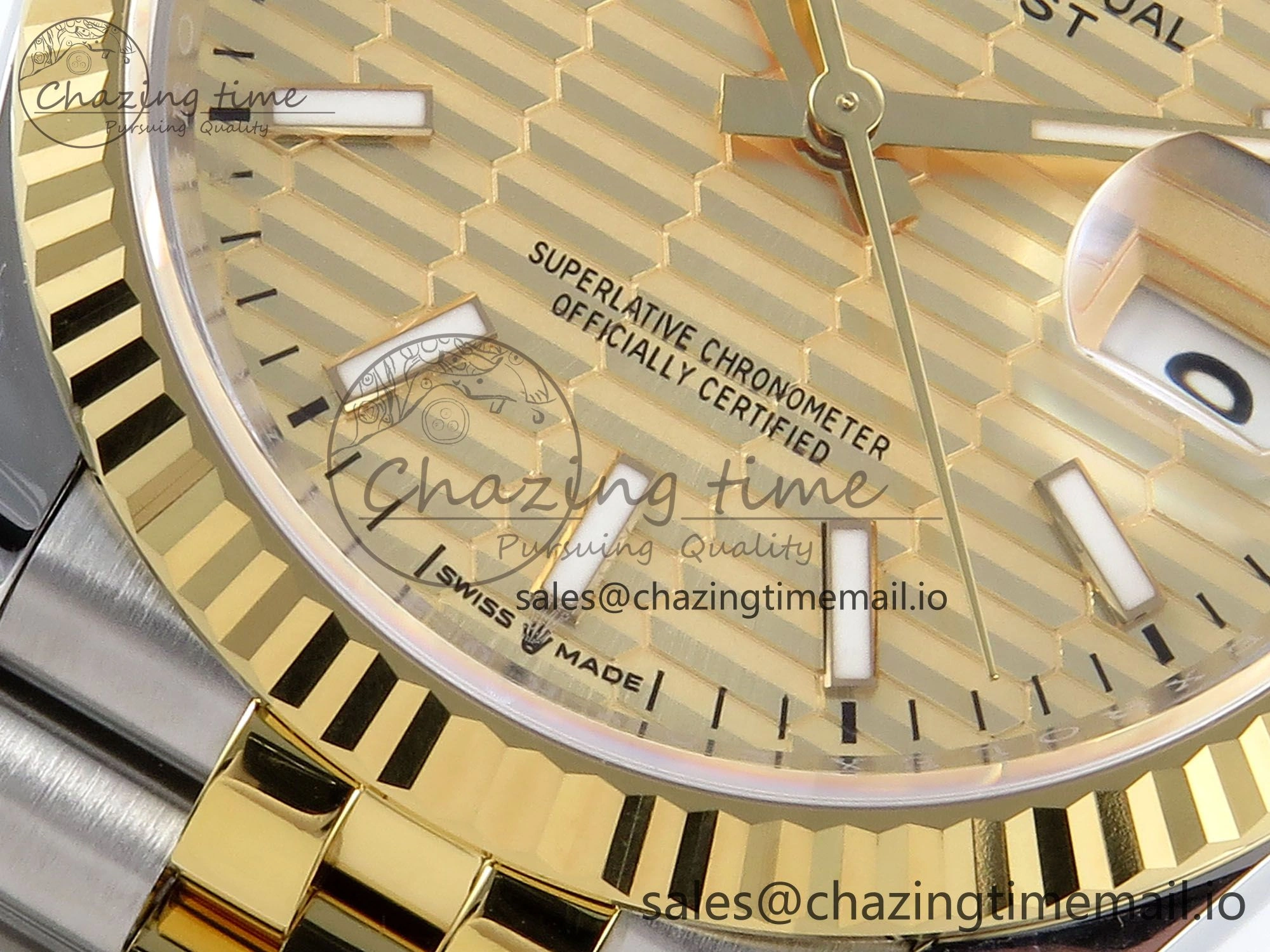 Practical DateJust 36 126233 EWEF Best Edition YG Textured Dial Stick Marker on SS YG Jubilee Bracelet A 619
