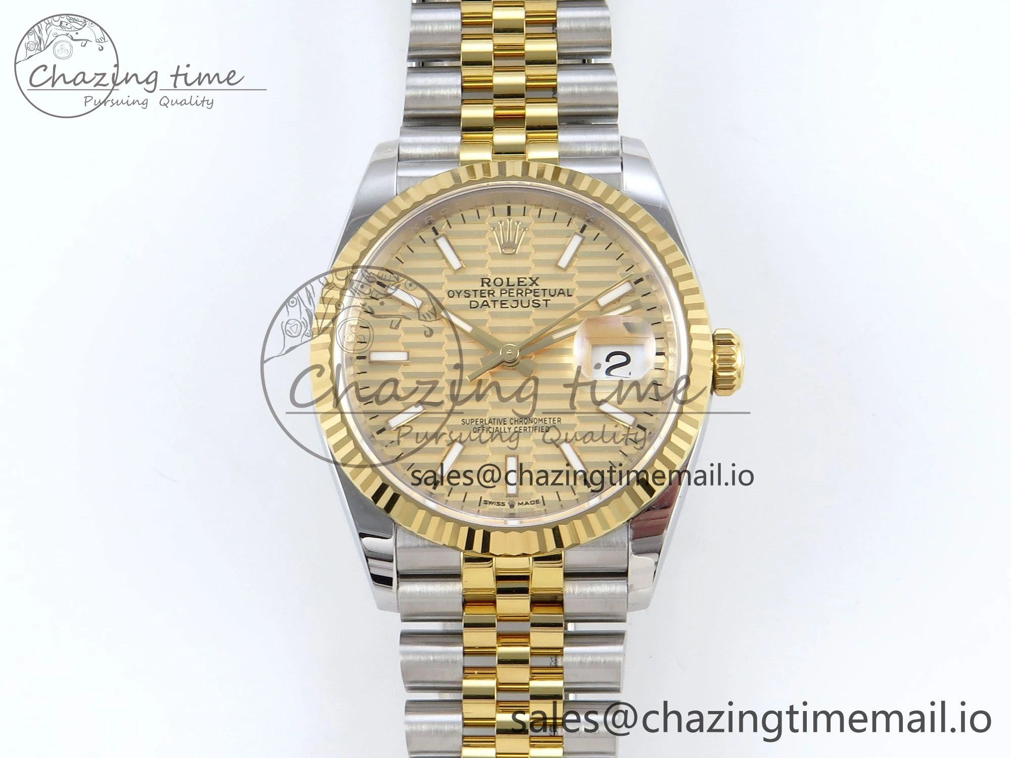 Practical DateJust 36 126233 EWEF Best Edition YG Textured Dial Stick Marker on SS YG Jubilee Bracelet A 619